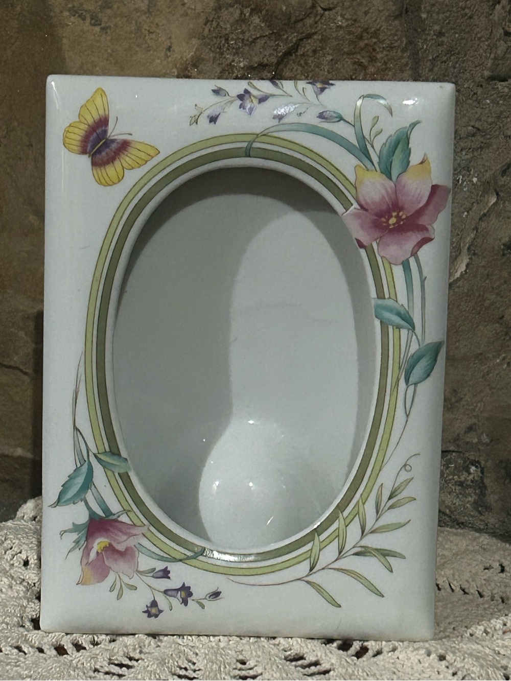 Vintage Andrea by Sadek Porcelain Floral & Butterfly Picture Frame